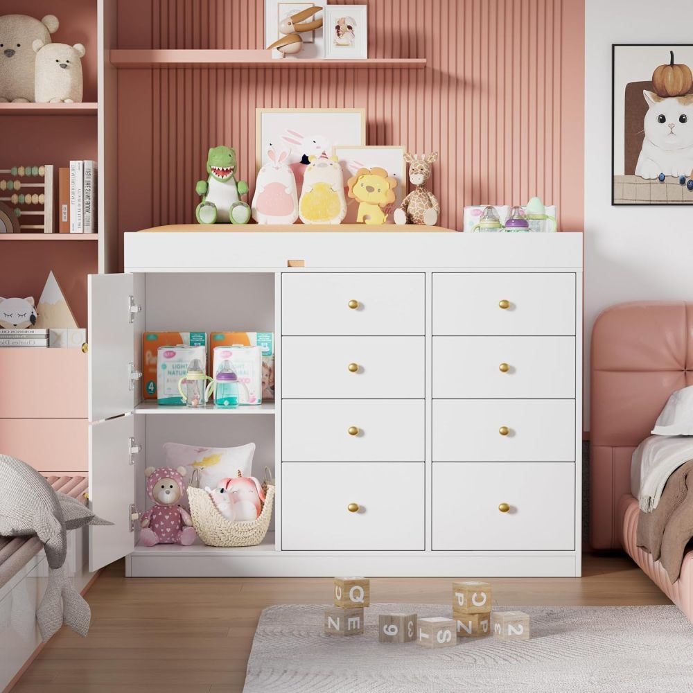 Baby Nursery Dresser Changing Table - Baby Classic Nursery Dresser with 8