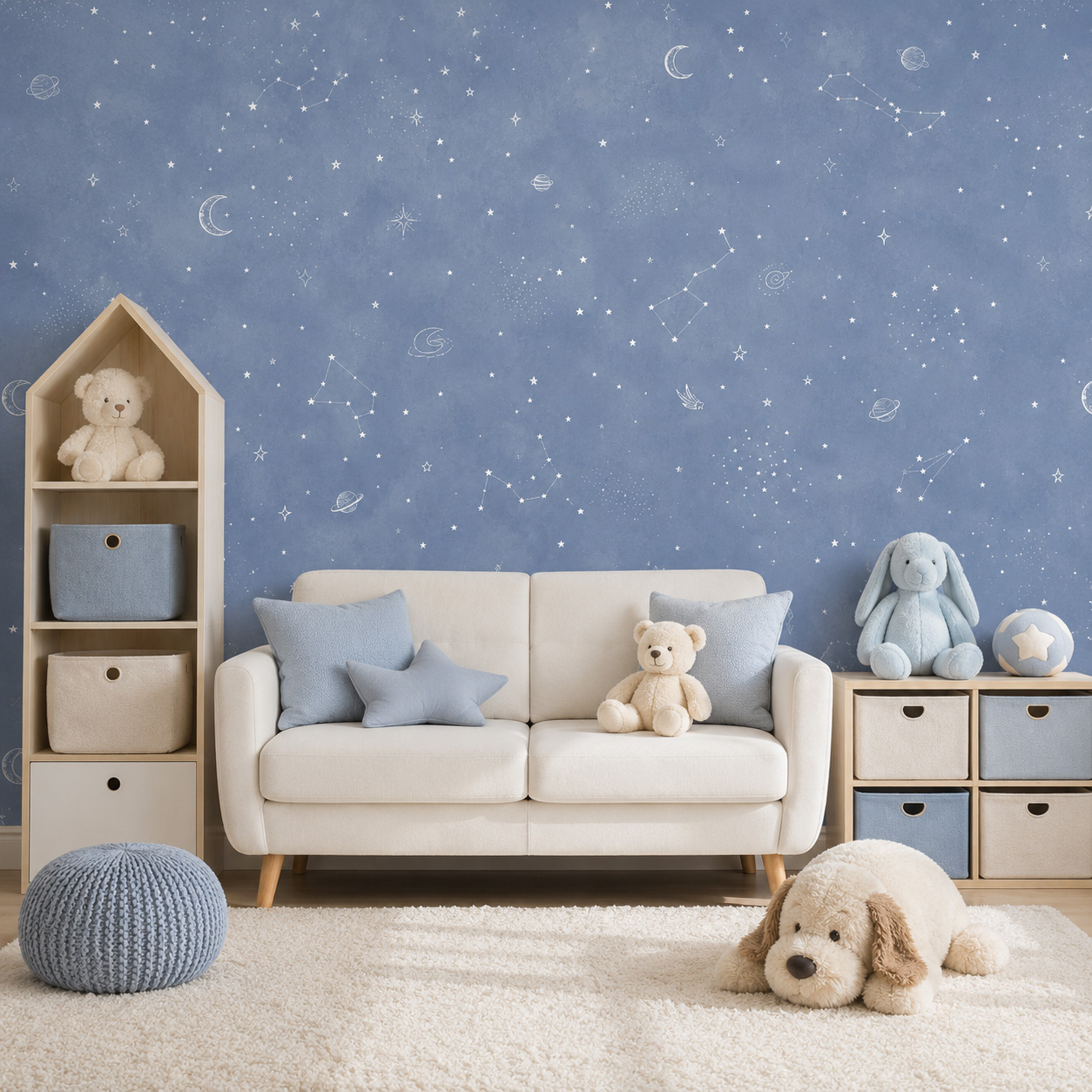 Blue Starry Sky Self Adhesive  - Baby Nursery Peel And Stick Wallpaper review and price