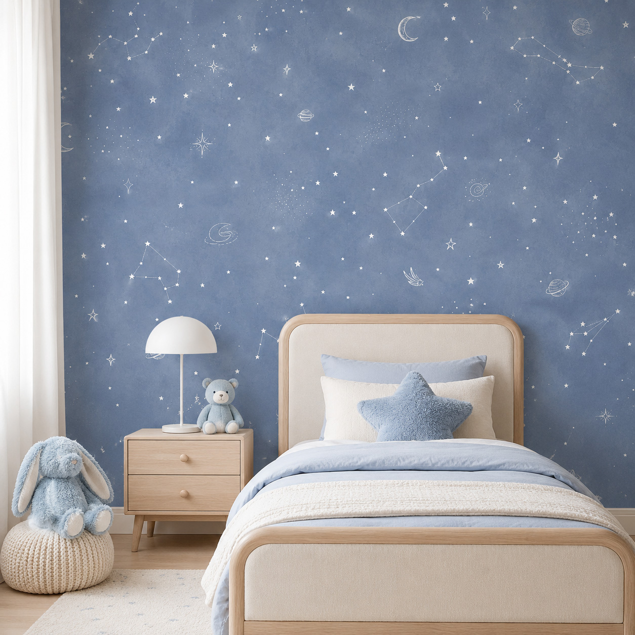 Blue Starry Sky Self Adhesive  - Baby Nursery Peel And Stick Wallpaper review and price