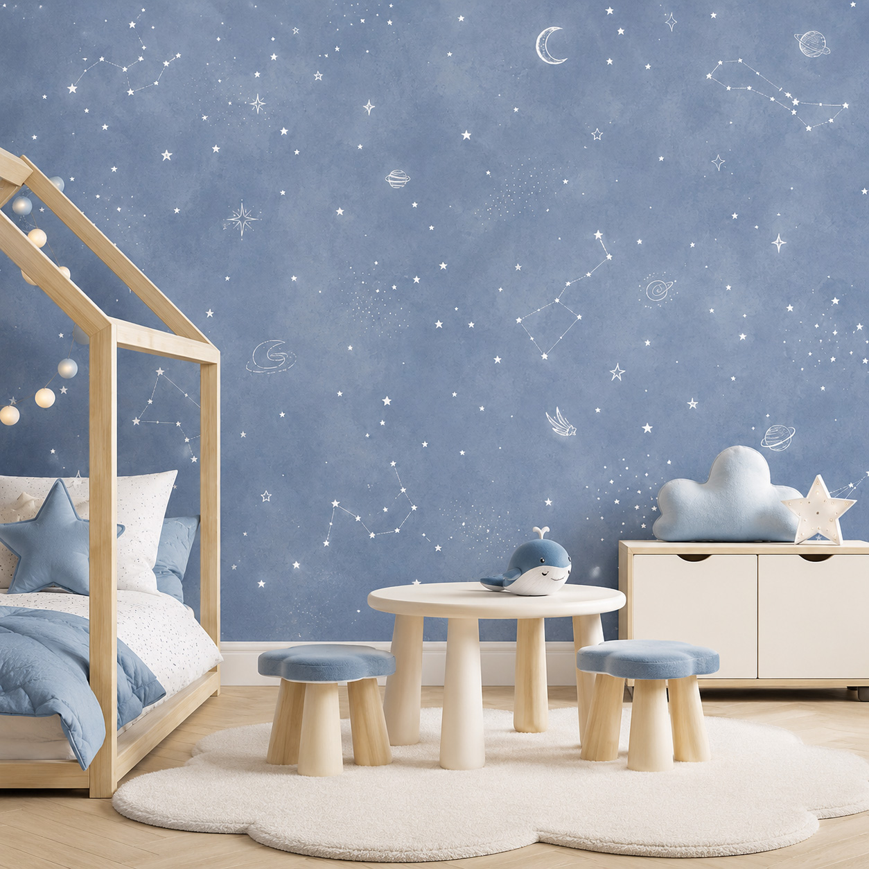 Blue Starry Sky Self Adhesive  - Baby Nursery Peel And Stick Wallpaper review and price
