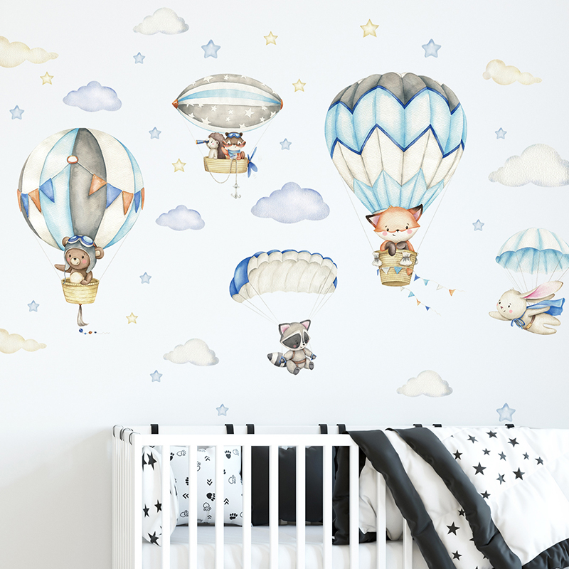 Cartoon Cute Animals Hot Air B - Baby Nursery Items review and price
