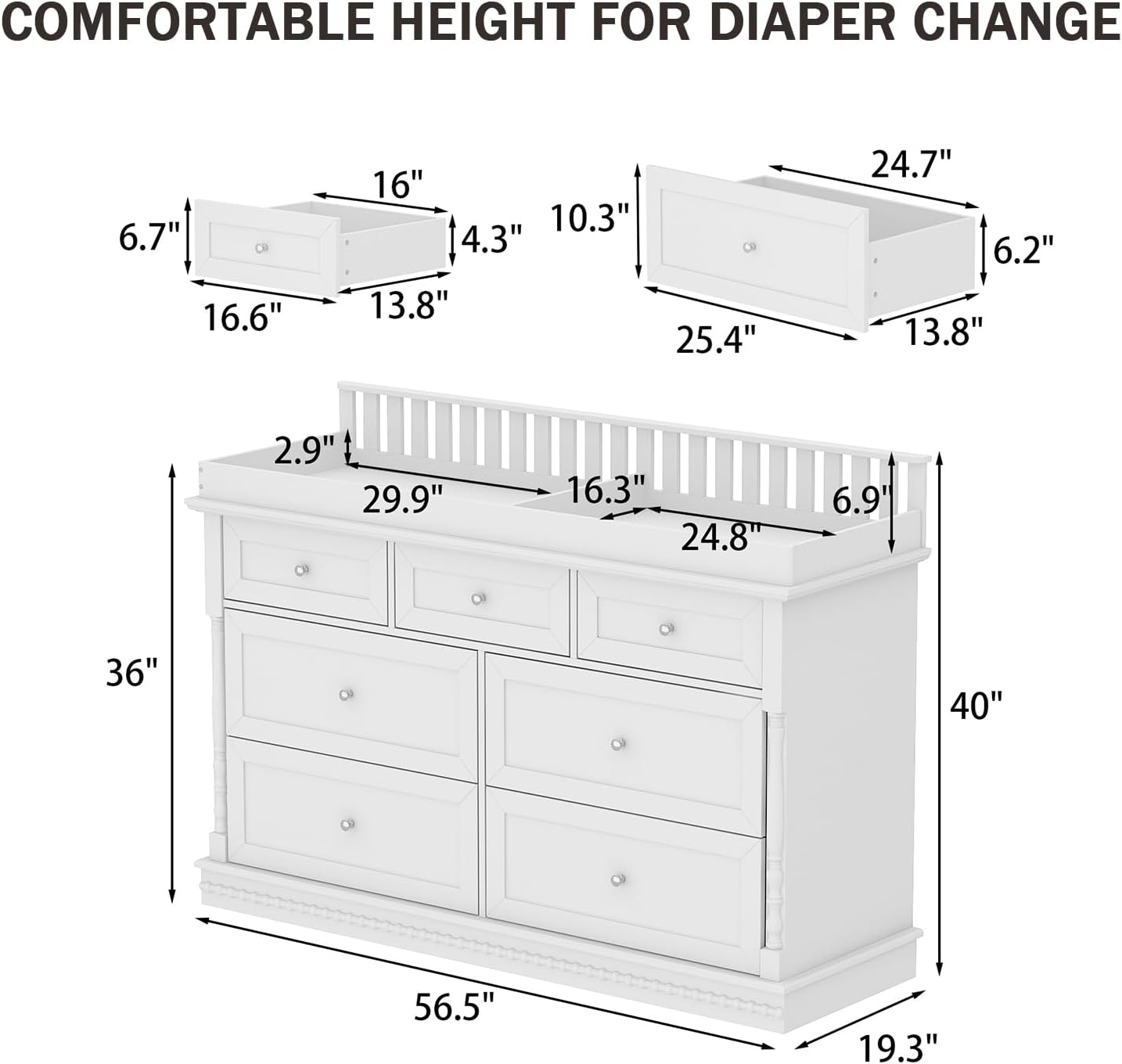 56.5 Inch Baby Changing Table  - Baby Nursery Dresser Changing Table review and price