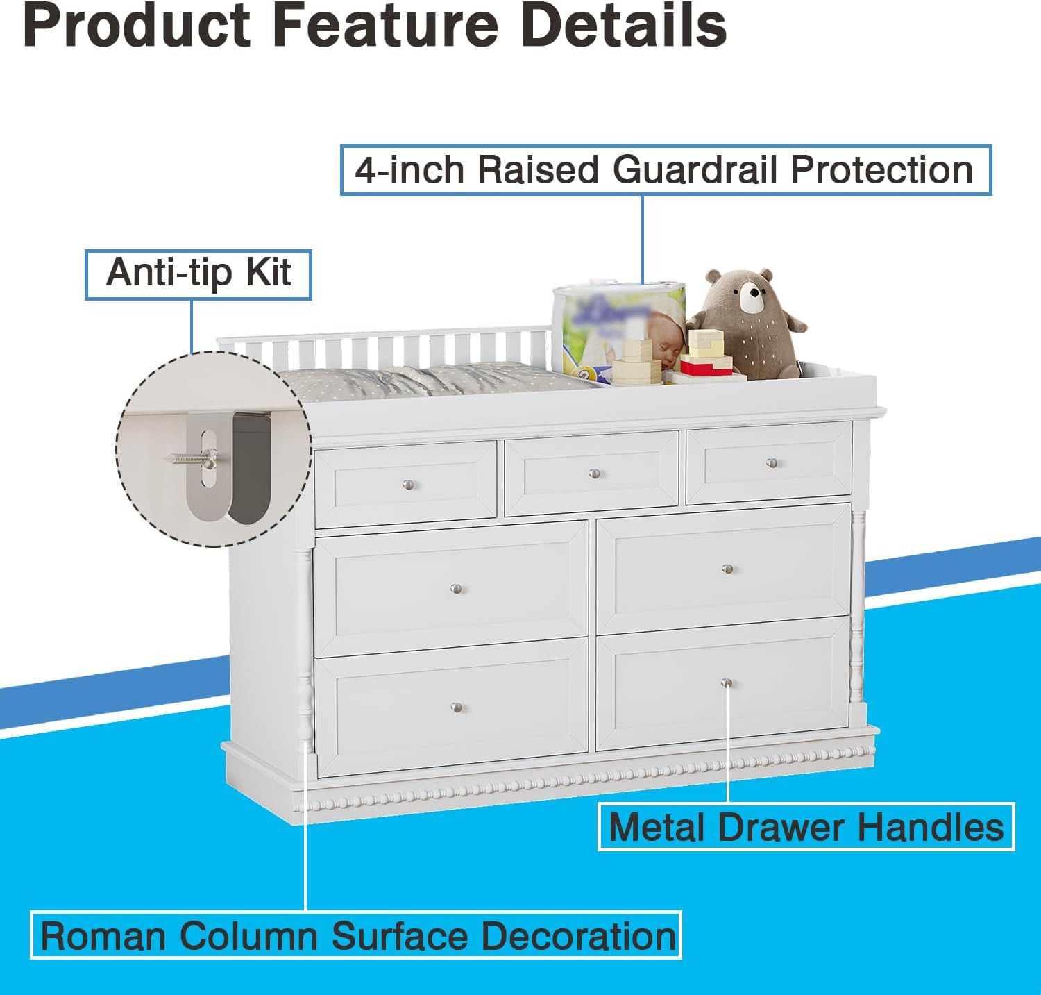 56.5 Inch Baby Changing Table  - Baby Nursery Dresser Changing Table review and price