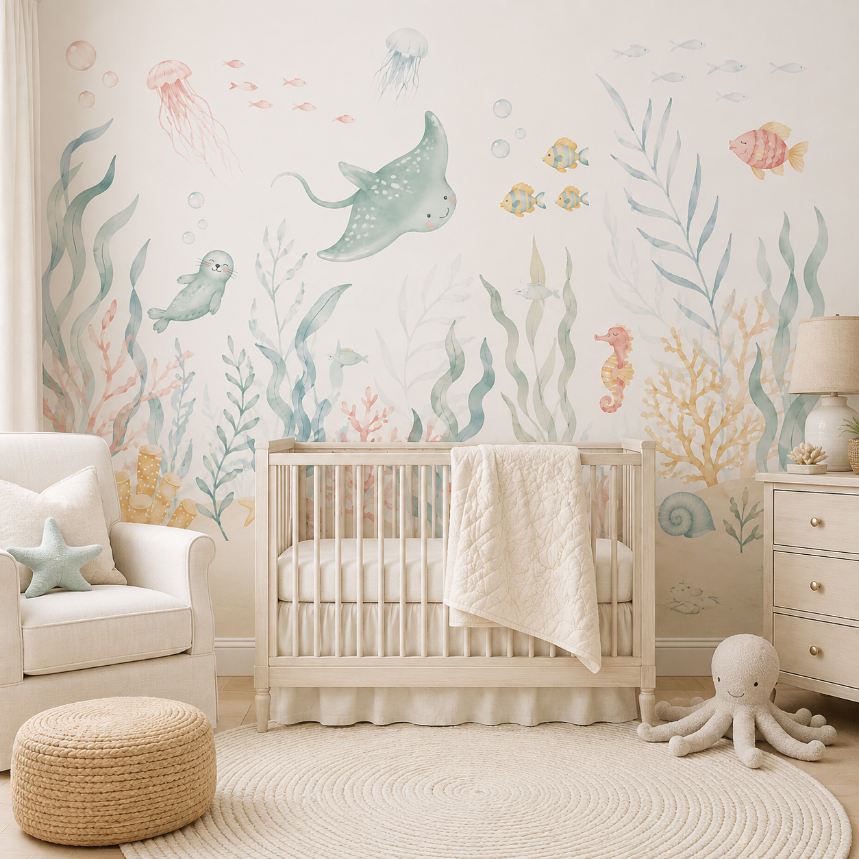 Ocean Animals Self Adhesive Wa - Baby Nursery Peel And Stick Wallpaper review and price