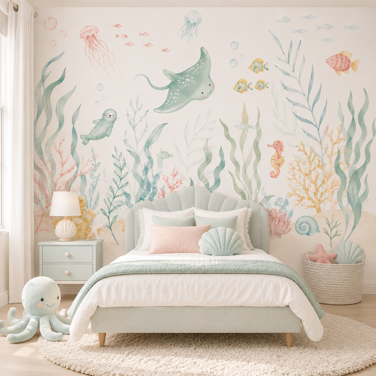 Ocean Animals Self Adhesive Wa - Baby Nursery Peel And Stick Wallpaper review and price